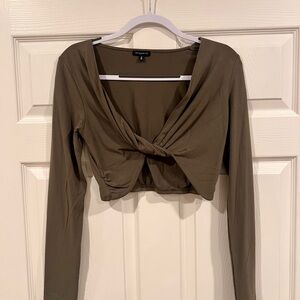 Dynamite Khaki Twist-Front Crop Top
